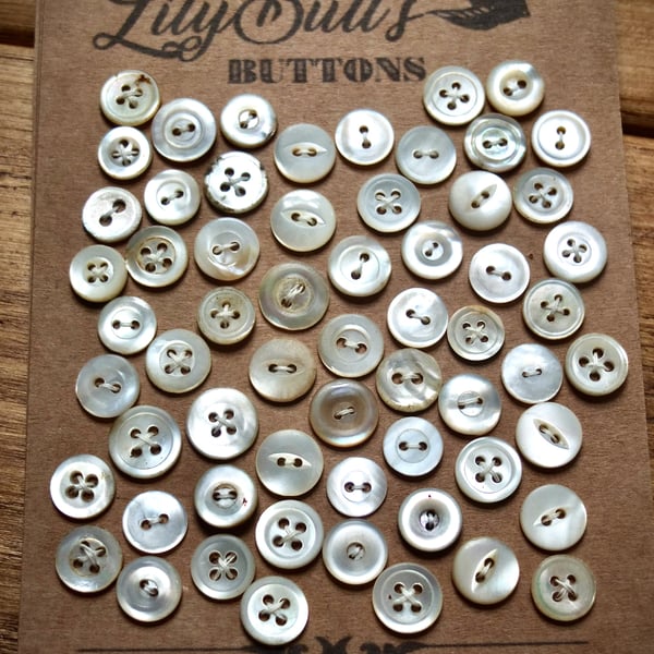 60 Vintage Mixed Mother of Pearl Buttons, 10-12mm