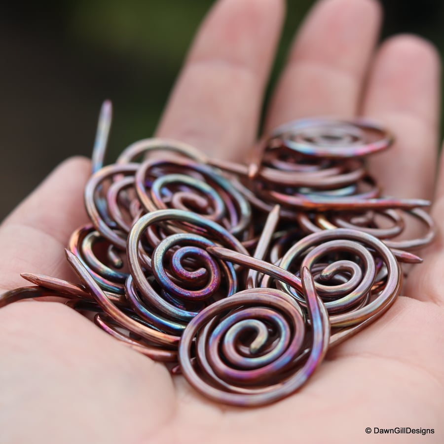 Flame Painted, Copper or Sterling Silver, Coiled Stitch Keeper Shawl Pin