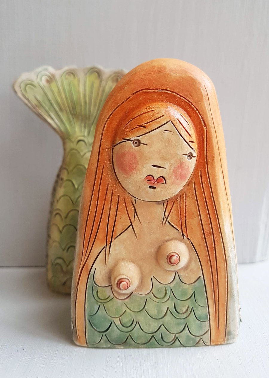 Ceramic Sculpture - Mermaid of the rocks - Siren in turquoise