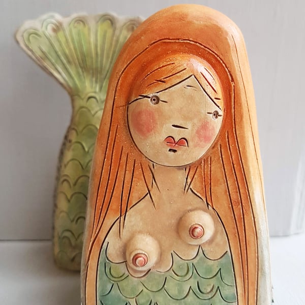 Ceramic Sculpture - Mermaid of the rocks - Siren in turquoise