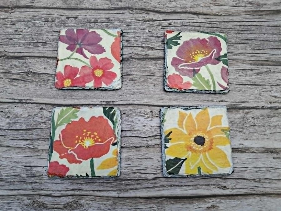 Emma Bridgewater Inspired Slate Floral Coasters, Hand Painted