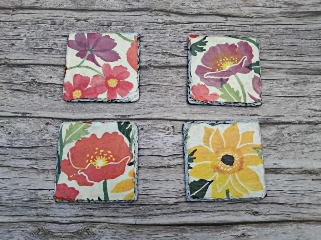 Emma Bridgewater Inspired Slate Floral Coasters, Hand Painted