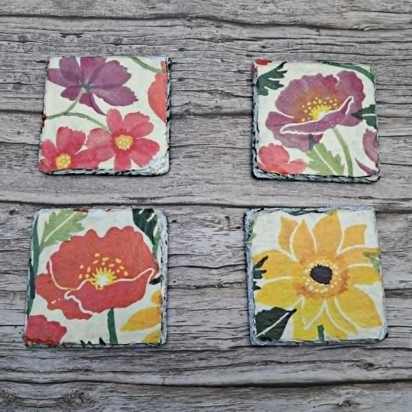 Emma Bridgewater Inspired Slate Floral Coasters, Hand Painted