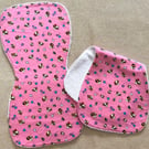 Handmade baby burp cloth cotton terry pink bees