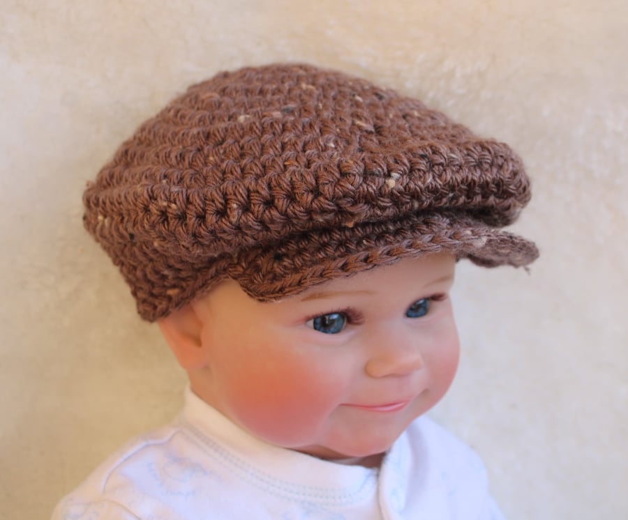 Baby Newsboy Cap - 0-3 Months - Brown Tweed - Baby Boy - Baby Girl