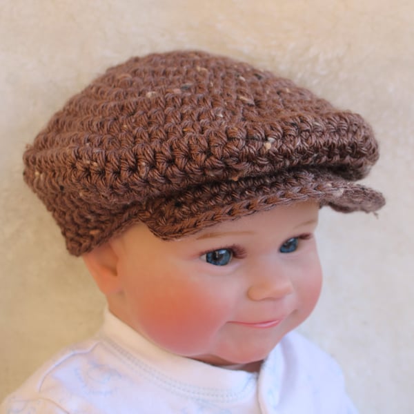 Baby Newsboy Cap - 0-3 Months - Brown Tweed - Baby Boy - Baby Girl