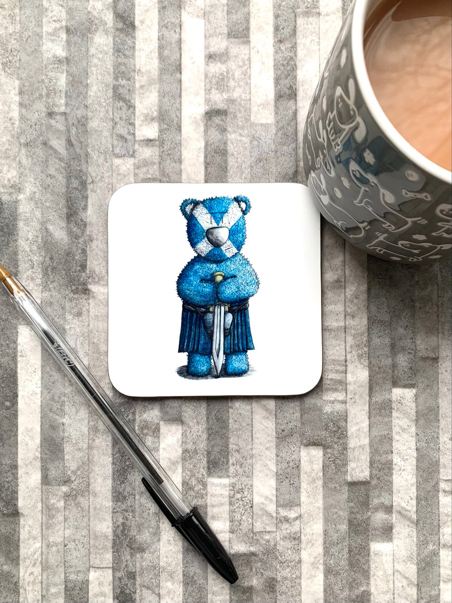 Scottish Bear Coaster with Small Acrylic Stand