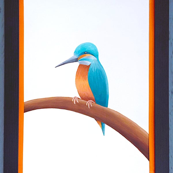 Handmade Unique Framed A3 Print Colourful Kingfisher Orange Border Wallart