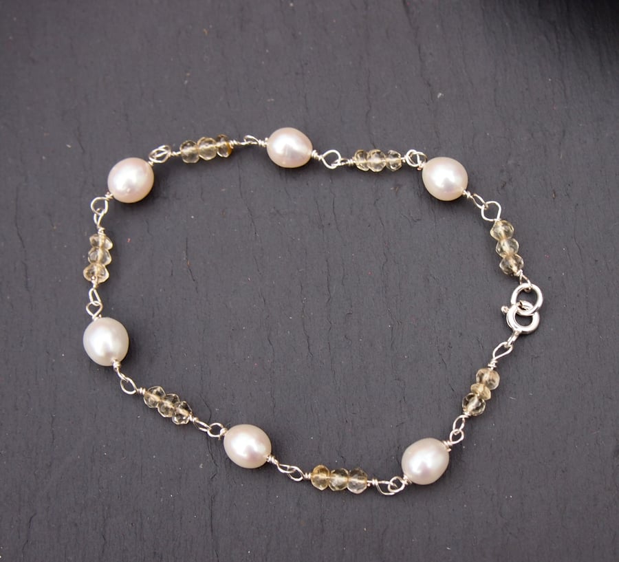 Pearl, silver and citrine bracelet