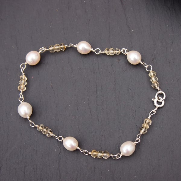 Pearl, silver and citrine bracelet