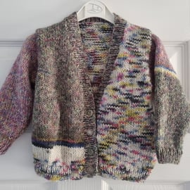 12 to 18 months hand knitted mutli coloured cardigan 