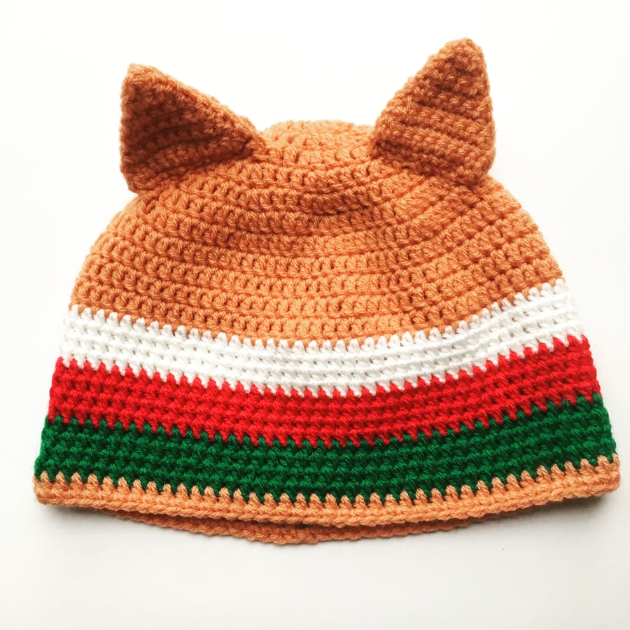 Crochet beanie, fox hat, Welsh beanie, unisex hat, Wales supporter's hat