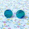 Recycled plastic blue & green abstract disc stud earrings