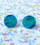 Recycled plastic blue & green abstract disc stud earrings - Image 1
