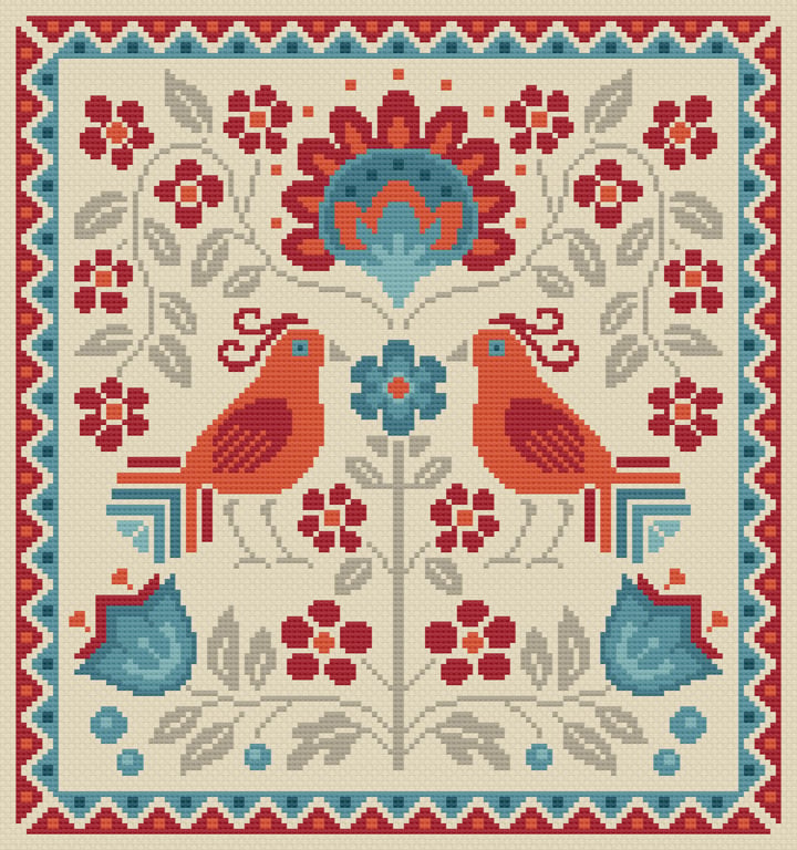 311B - Emberwing Garden, Birds, Flowers cross stitch Pattern LIGHT (PDF Chart)