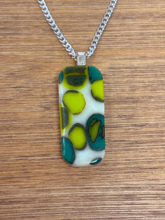 Fused Glass Green and Vanilla Pendant