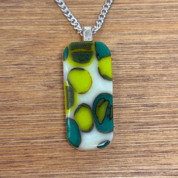 Fused Glass Green and Vanilla Pendant
