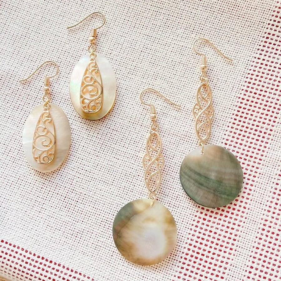 Natural Seashell Water Drop Earrings ( 2 Pairs Set )