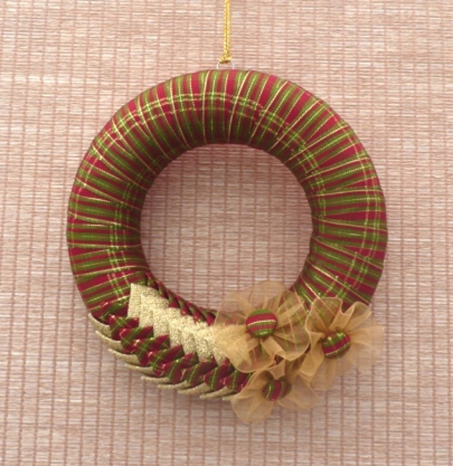 Christmas Wreath, Hoop In Festive Fabric