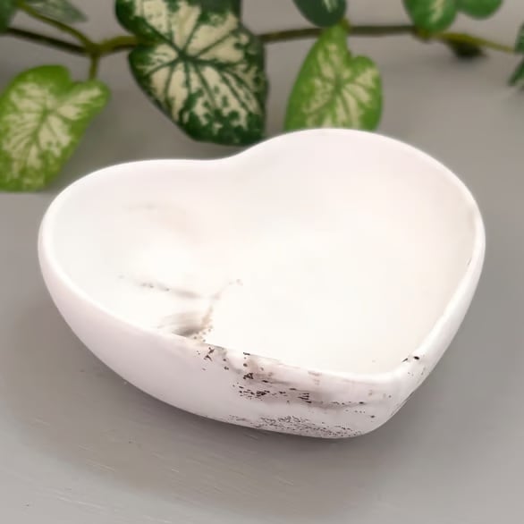 Taupe & White Marbled Small Heart Trinket Dish