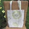 Floral tote bag - pale gold, lime green and silver