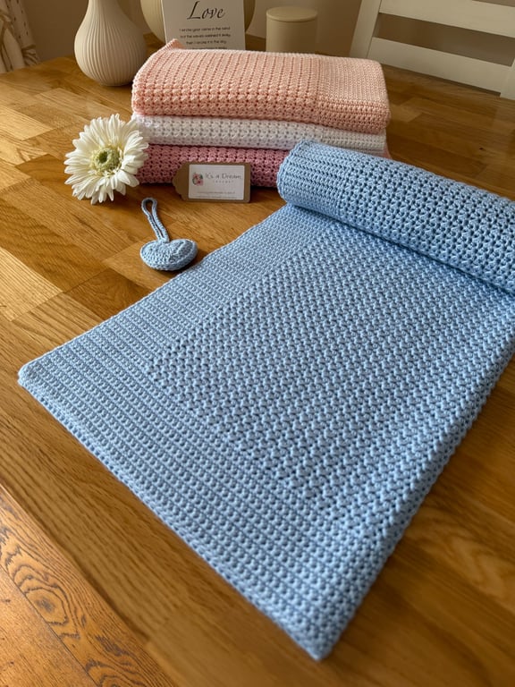 New Handmade Baby Blanket – Wedgwood– Bamboo & Cotton Blend