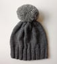 Bobble Hat in Grey Chunky Yarn with Light Grey Pom Pom - Image 1