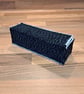 Pencil case with lid and gold button closure - black and grey with white edging - Image 2