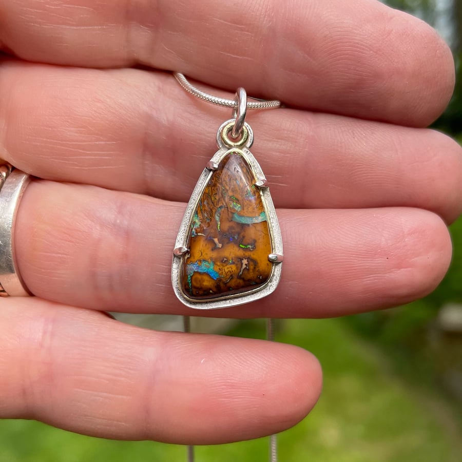 Silver, gold and Koroit boulder opal pendant and chain