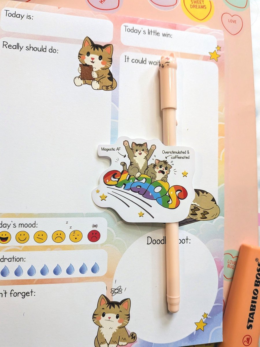 Image of Funny Chaos Cat Sticker, Overstimulated Caffeinated Tabby Decal, Relatable 