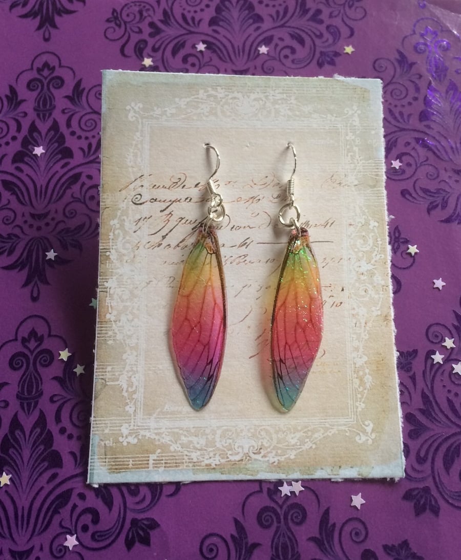 Pastel Rainbow Fairy Wing Sterling Silver Earrings