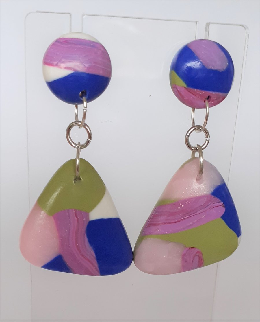 Statement multicoloured asymetric dangle earrings