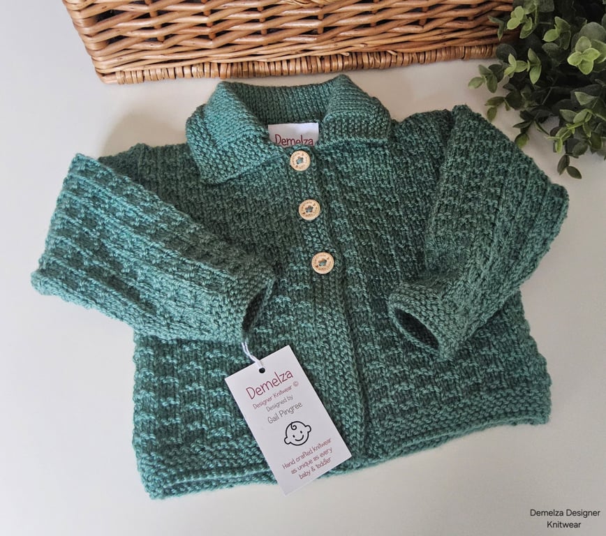 Baby Boy's Sage Green Hand Knitted Jacket 0-6 months size 