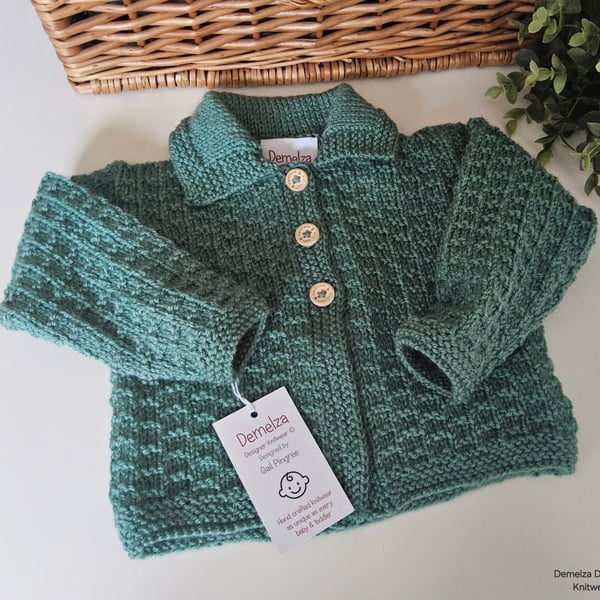 Baby Boy's Sage Green Hand Knitted Jacket 0-6 months size 