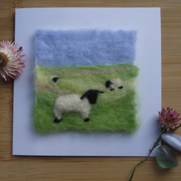 Handmade needle felted Spring gathering greetings card