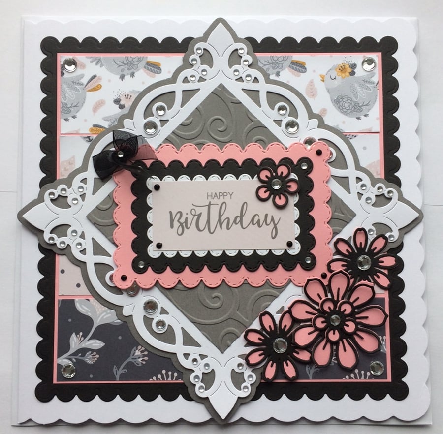 Happy Birthday Card Vintage Shabby Chic Flowers 3D Luxury Handmade Card