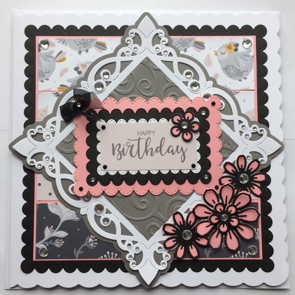 Happy Birthday Card Vintage Shabby Chic Flowers 3D Luxury Handmade Card