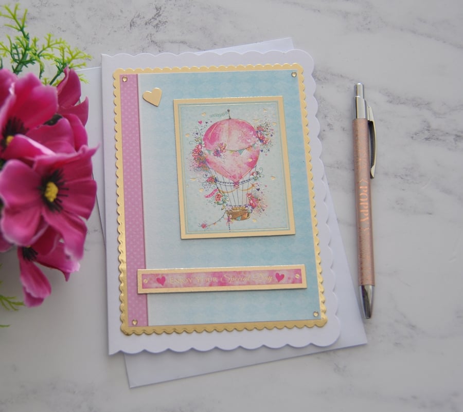 Hot Air Balloon Enjoy Your Special Day Birthday 3D Luxury Handmade Card