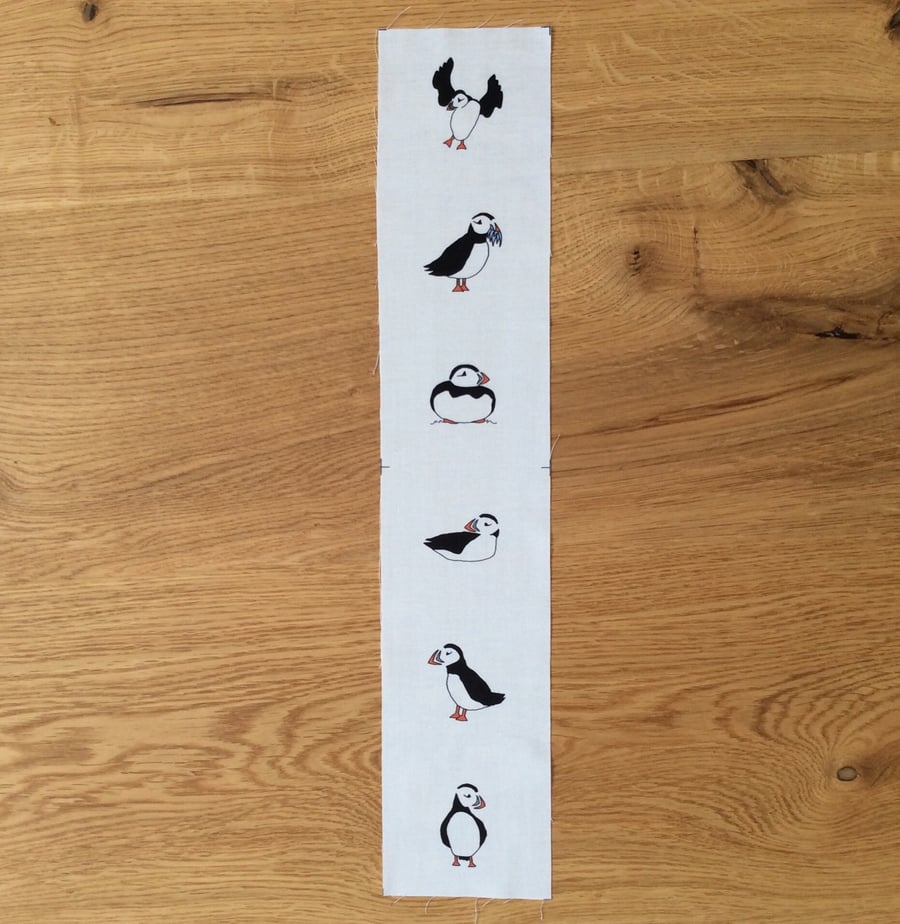 Puffin fabric strip - 6 unique designs