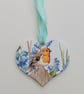 Robin and bluebells decoration, decoupaged wooden heart, gift for a bird lover  - Image 3