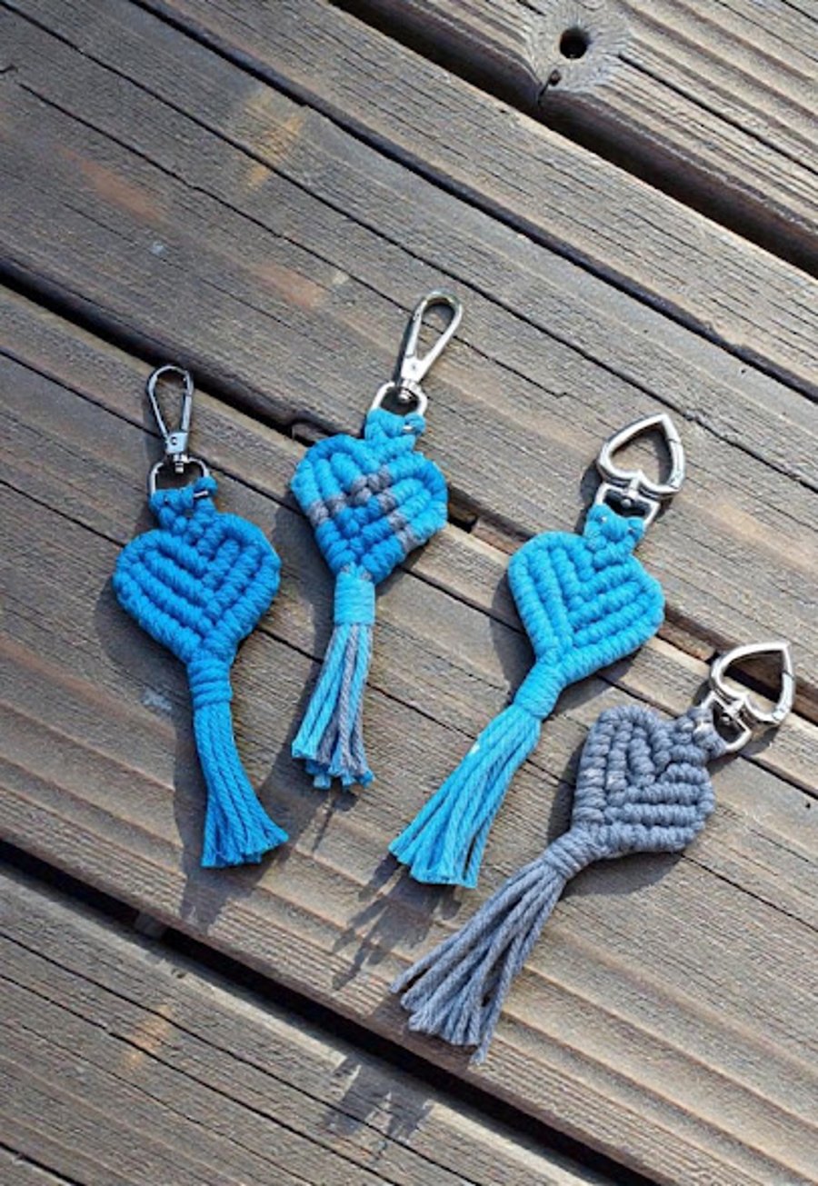 Boho Heart shaped macrame keychains 