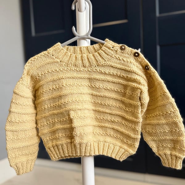 Hand-Knitted Toddler Jumper with Textured Stripe – Peanut Yellow(2-3y)