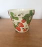 Handcrafted decoupaged "Strawberry and bee" design 130mm terracotta flower - Image 1