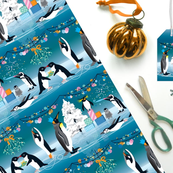 Penguin Christmas Gift Wrap - Eco Friendly, Compostable Paper