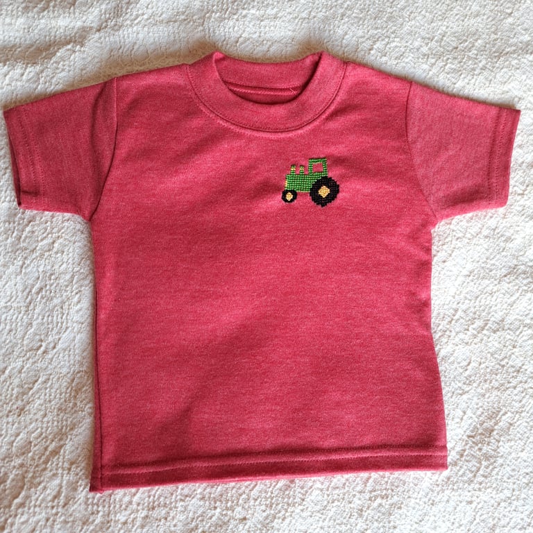 Tractor, T-shirt, age 3-6 months, hand embroidered