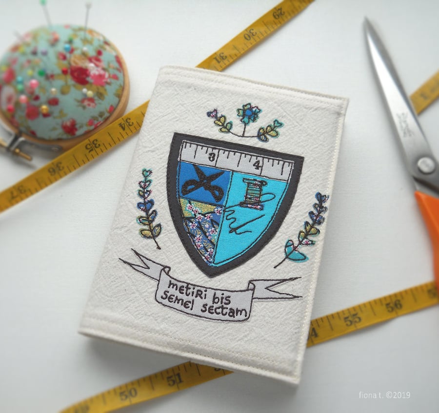 freehand embroidered notebook A6 coat of arms sewing blue