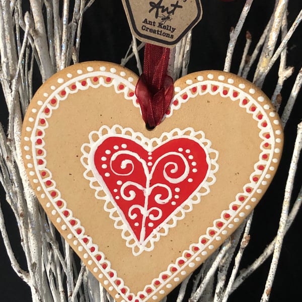 Extra Large Gingerbread style hanging heart decoration 2