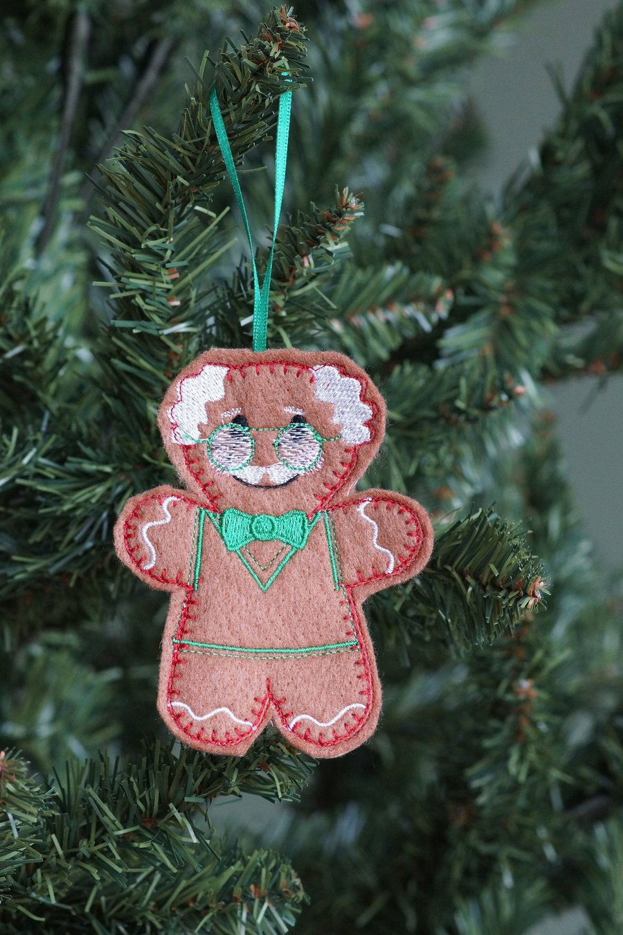 embroidered gingerbread Grandad hanging tree ornament