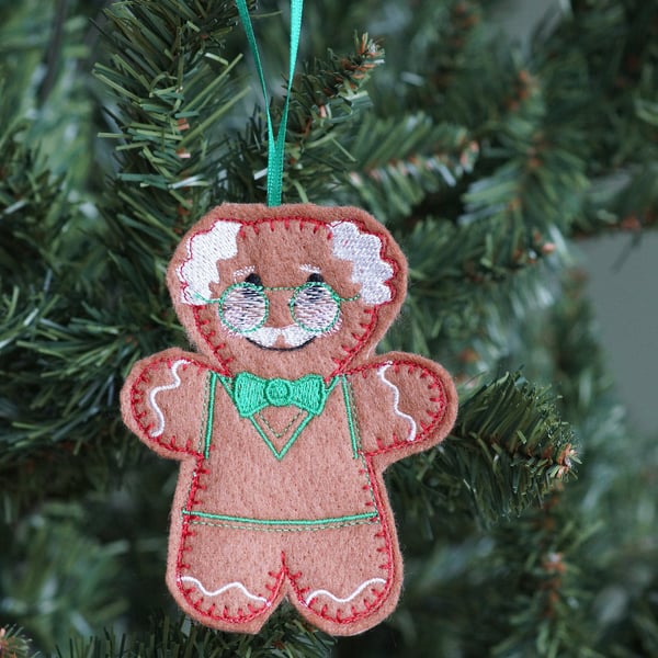 embroidered gingerbread Grandad hanging tree ornament