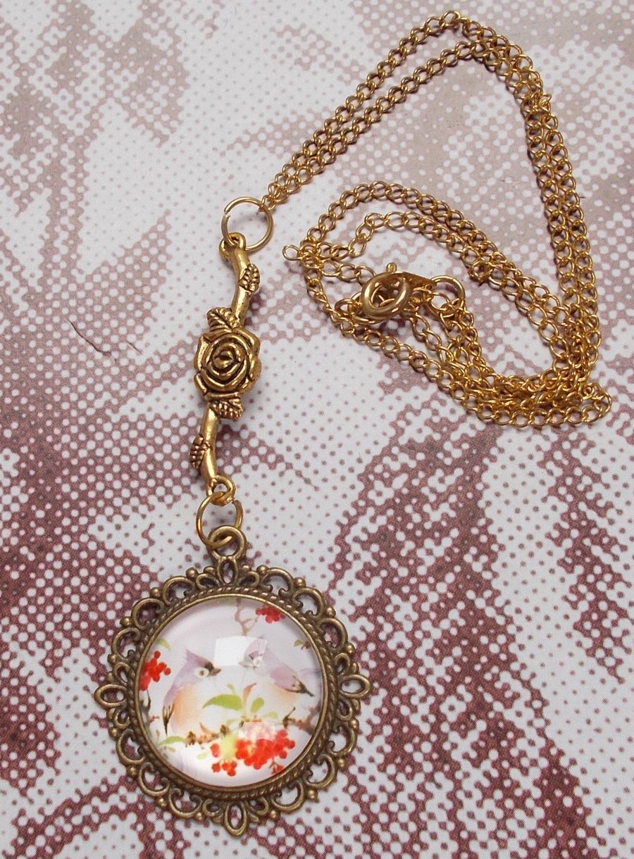 Japanese Lovebirds in a Cabochon Pendant